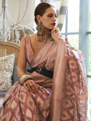 Orange Elegant Handloom Organza Woven Bollywood Saree with Unstitched Blouse Piece ClothsVilla