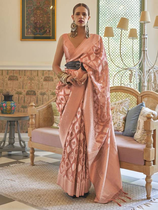 Orange Elegant Handloom Organza Woven Bollywood Saree with Unstitched Blouse Piece ClothsVilla