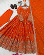 Load image into Gallery viewer, Orange Elegant Heavy Chinon Silk Anarkali Gown Set with Embroidery &amp; Sequin Work – Fully Stitched with Dupatta &amp; Bottoms ClothsVilla