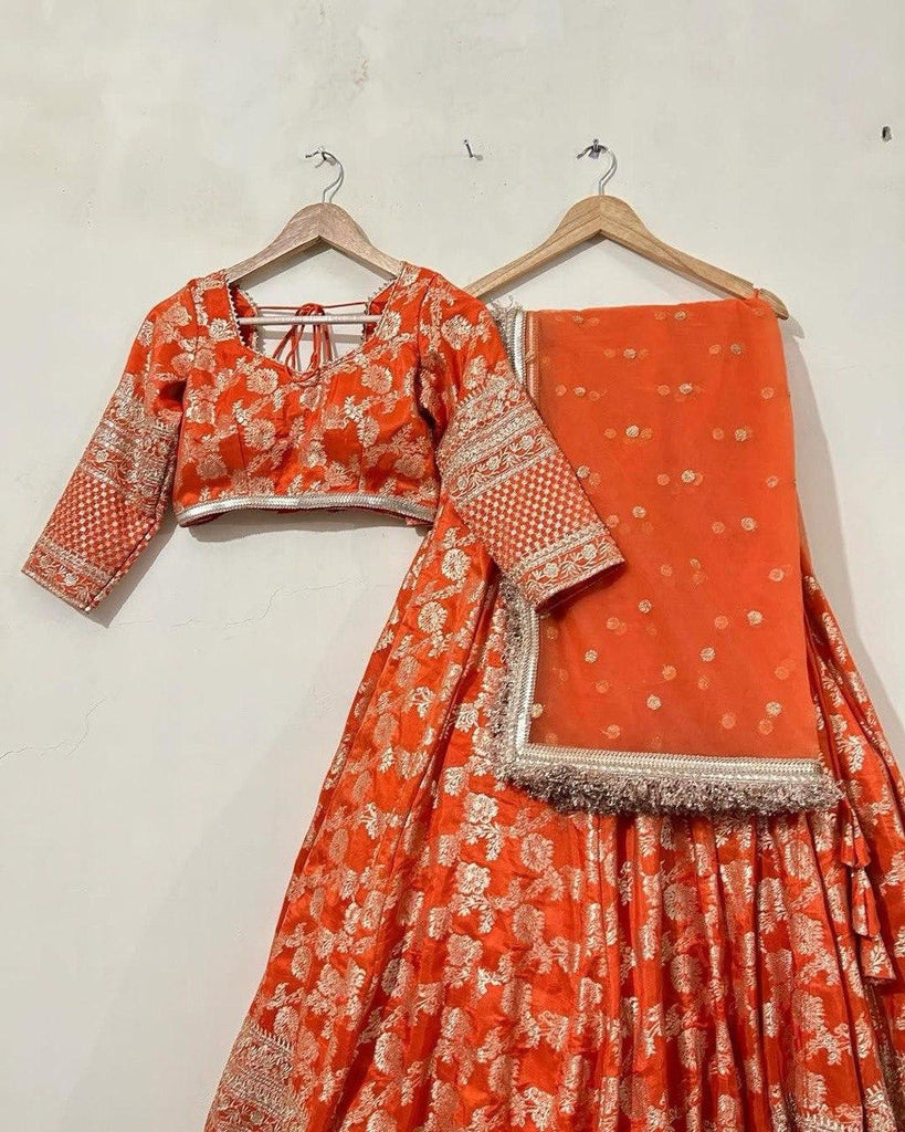 Orange Elegant Jequard Thread & Sequin Work Lehenga Set with Dupatta ClothsVilla