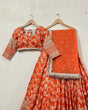 Load image into Gallery viewer, Orange Elegant Jequard Thread &amp; Sequin Work Lehenga Set with Dupatta ClothsVilla