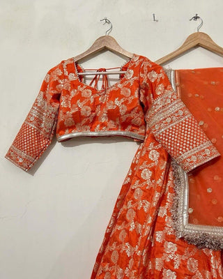 Orange Elegant Jequard Thread & Sequin Work Lehenga Set with Dupatta ClothsVilla