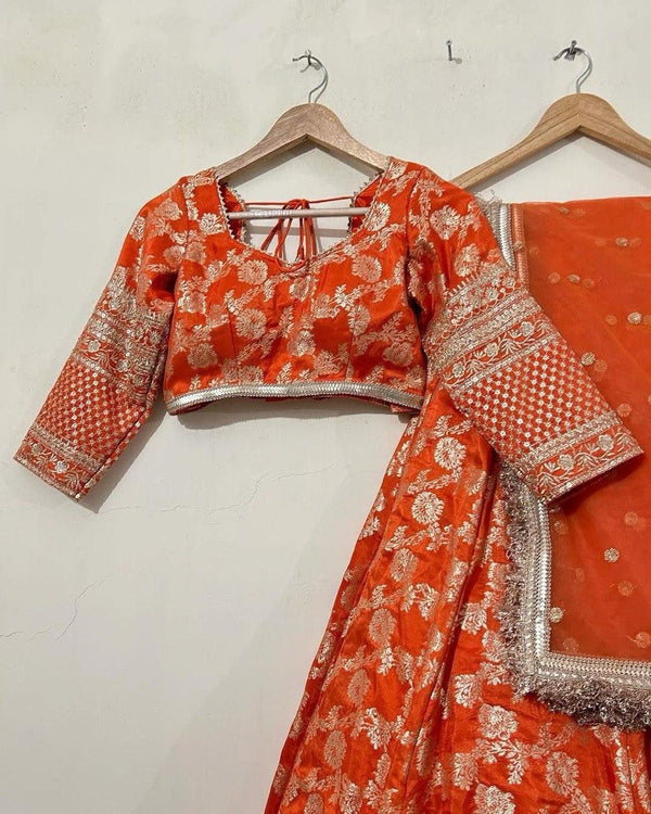 Orange Elegant Jequard Thread & Sequin Work Lehenga Set with Dupatta ClothsVilla