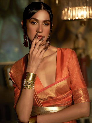 Orange Elegant Kanjivaram Kanchipuram Silk Saree Traditional Grace Clothsvilla