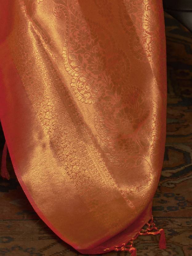 Orange Elegant Kanjivaram Kanchipuram Silk Saree Traditional Grace Clothsvilla