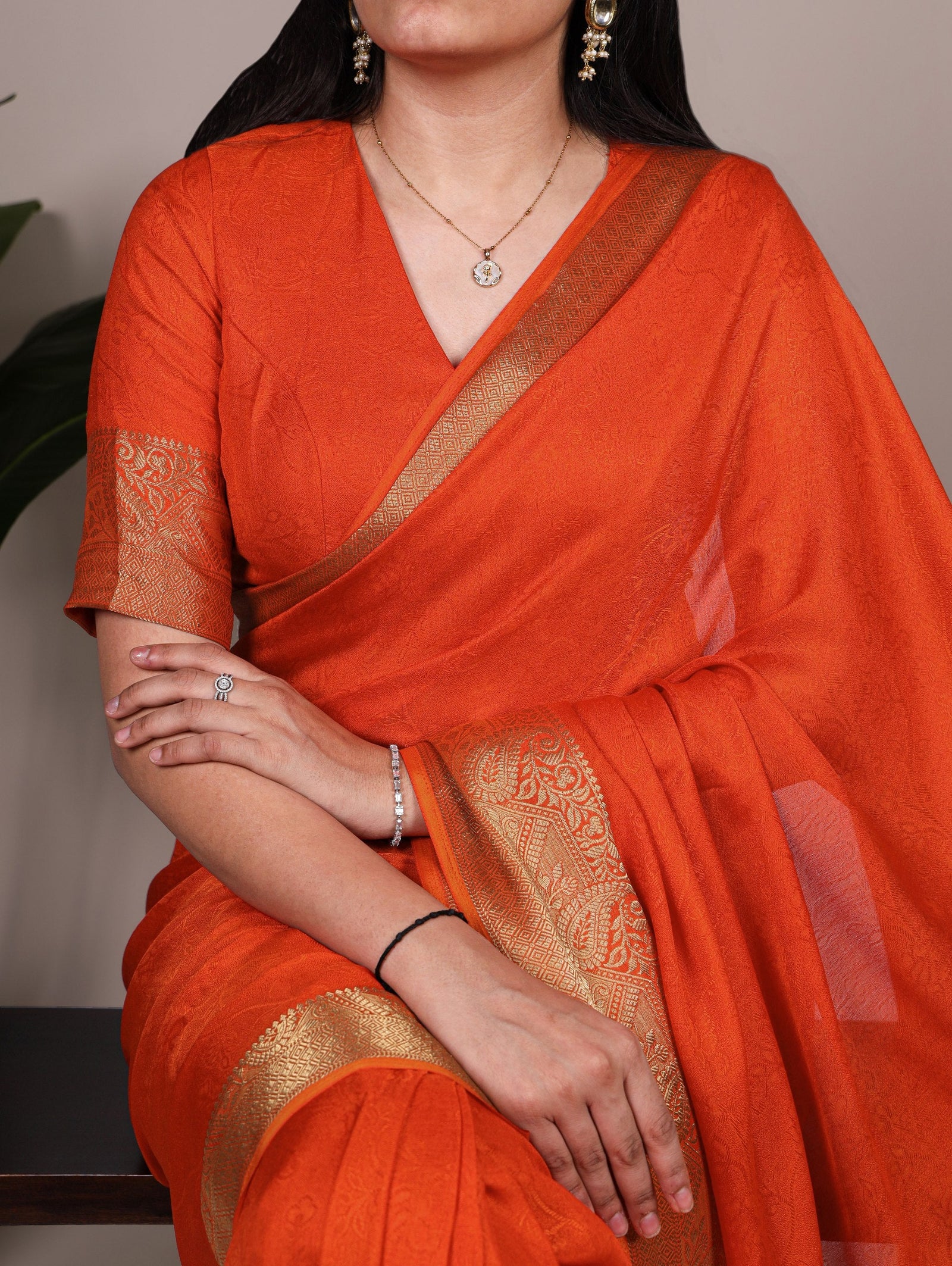 Orange Elegant Mass Mello Zari Weaving Saree with Matching Unstitched Blouse – Premium Party & Festive Wear Traditional Silk Look Saree ClothsVilla