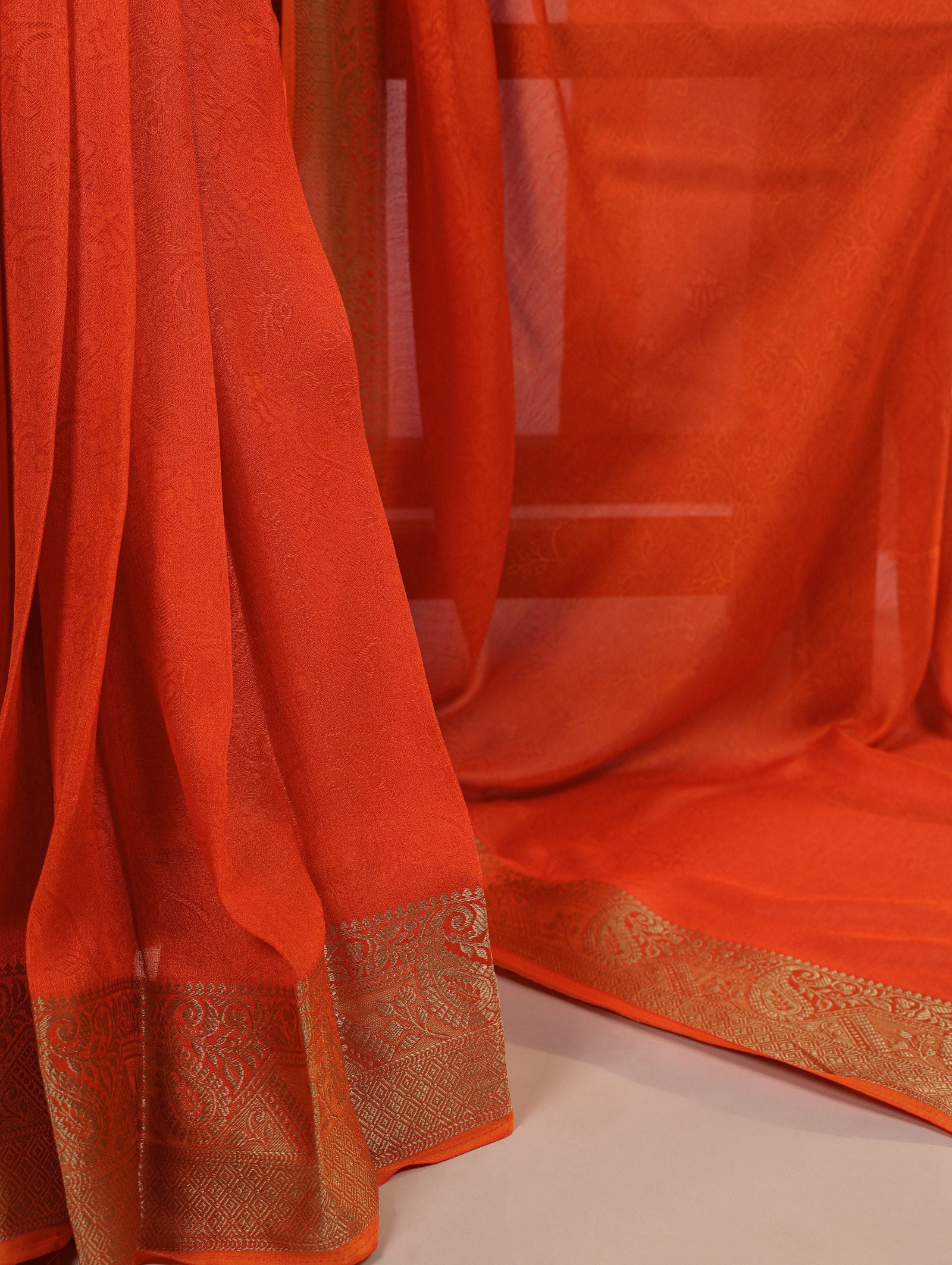 Orange Elegant Mass Mello Zari Weaving Saree with Matching Unstitched Blouse – Premium Party & Festive Wear Traditional Silk Look Saree ClothsVilla