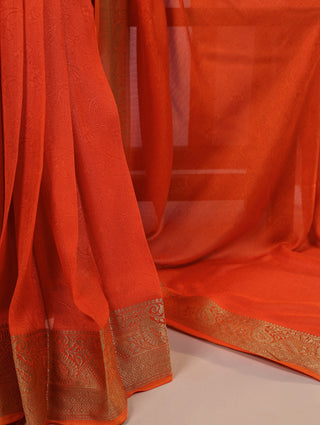Orange Elegant Mass Mello Zari Weaving Saree with Matching Unstitched Blouse – Premium Party & Festive Wear Traditional Silk Look Saree ClothsVilla