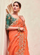 Load image into Gallery viewer, Orange Elegant Organza Saree with Zari, Dori &amp; Real Mirror Work | Unstitched Bangalori Silk Blouse ClothsVilla