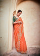 Load image into Gallery viewer, Orange Elegant Organza Saree with Zari, Dori &amp; Real Mirror Work | Unstitched Bangalori Silk Blouse ClothsVilla