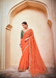 Load image into Gallery viewer, Orange Elegant Organza Saree with Zari, Dori &amp; Real Mirror Work | Unstitched Bangalori Silk Blouse ClothsVilla