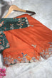 Load image into Gallery viewer, Orange Elegant Organza Saree with Zari, Dori &amp; Real Mirror Work | Unstitched Bangalori Silk Blouse ClothsVilla