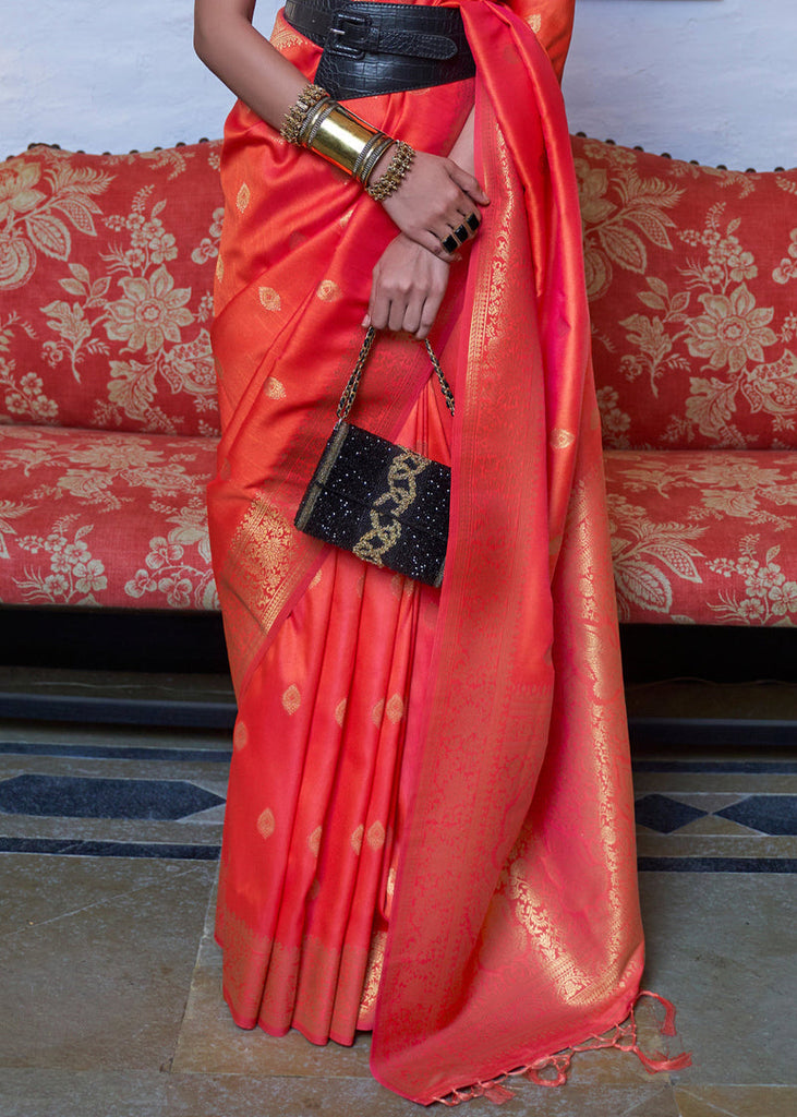 Orange Elegant Printed Chanderi Silk Blend Saree with Tassel Detailing ClothsVilla