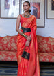 Load image into Gallery viewer, Orange Elegant Printed Chanderi Silk Blend Saree with Tassel Detailing ClothsVilla