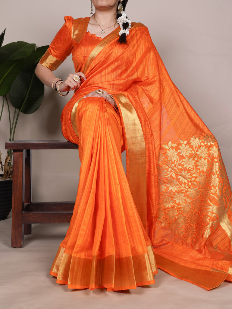 Orange Elegant Raw Silk Saree with Zari Weaving Work ClothsVilla