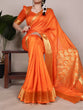Load image into Gallery viewer, Orange Elegant Raw Silk Saree with Zari Weaving Work ClothsVilla