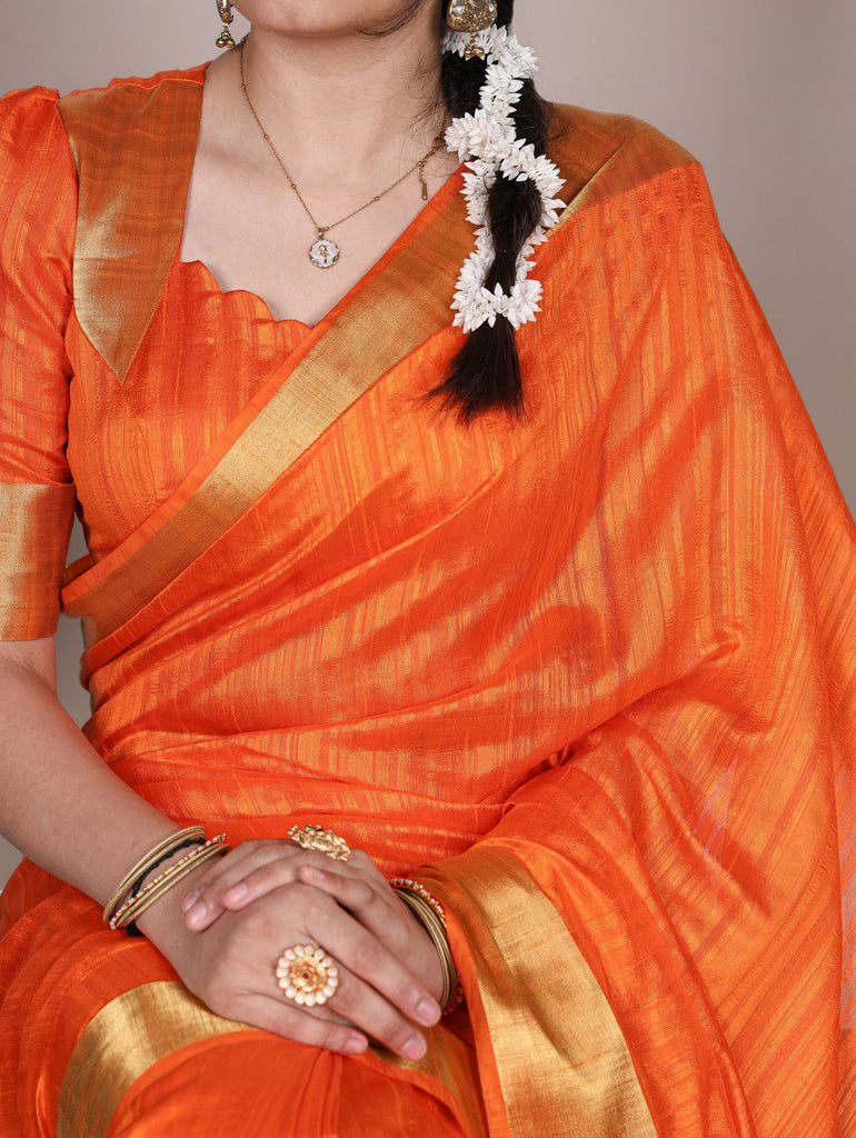 Orange Elegant Raw Silk Saree with Zari Weaving Work ClothsVilla