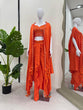 Load image into Gallery viewer, Orange Elegant Ready-to-Wear Dhoti Style Set with Shrug &amp; Unstitched Choli ClothsVilla