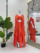 Load image into Gallery viewer, Orange Elegant Ready-to-Wear Dhoti Style Set with Shrug &amp; Unstitched Choli ClothsVilla