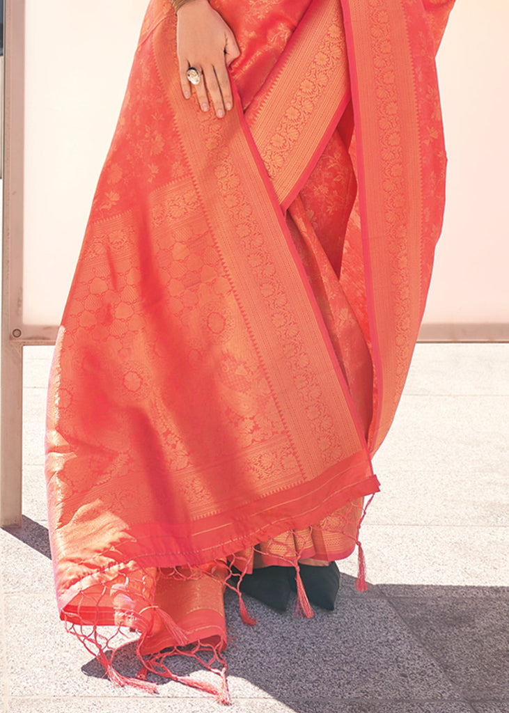 Orange Elegant Soft Banarasi Blended Silk Saree ClothsVilla