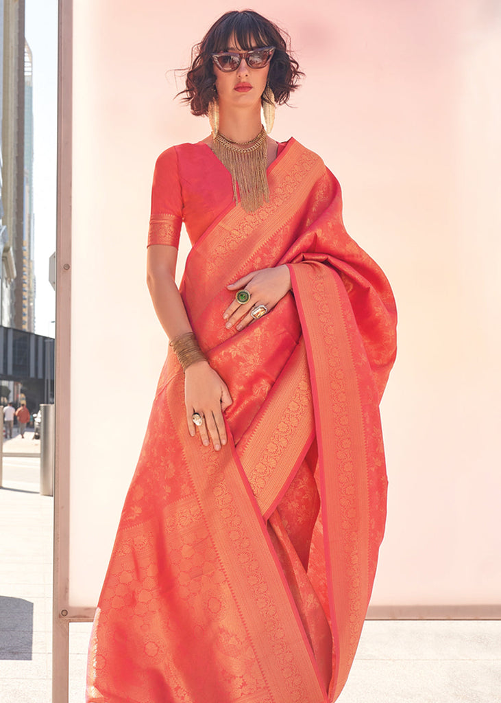 Orange Elegant Soft Banarasi Blended Silk Saree ClothsVilla