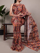 Load image into Gallery viewer, Orange Elegant Weightless Marbal Floral Print Saree with Matching Blouse – Unstitched Ensemble ClothsVilla