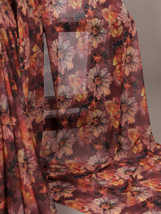 Orange Elegant Weightless Marbal Floral Print Saree with Matching Blouse – Unstitched Ensemble ClothsVilla