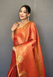 Load image into Gallery viewer, Orange Elegant Woven Tissue Silk Saree with Gold Accents Party &amp; Festive Wear ClothsVilla