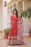 Orange Exquisite Premium Designer Faux Georgette Gown with Embroidered Zari Sequins and Tabby Silk Dupatta ClothsVilla