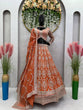 Load image into Gallery viewer, Orange Faux Georgette Semi-Stitched Lehenga Set with Coding Dori &amp; Sequin Work ClothsVilla