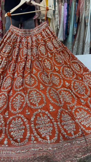 Orange Faux Georgette Semi-Stitched Lehenga Set with Coding Dori & Sequin Work ClothsVilla