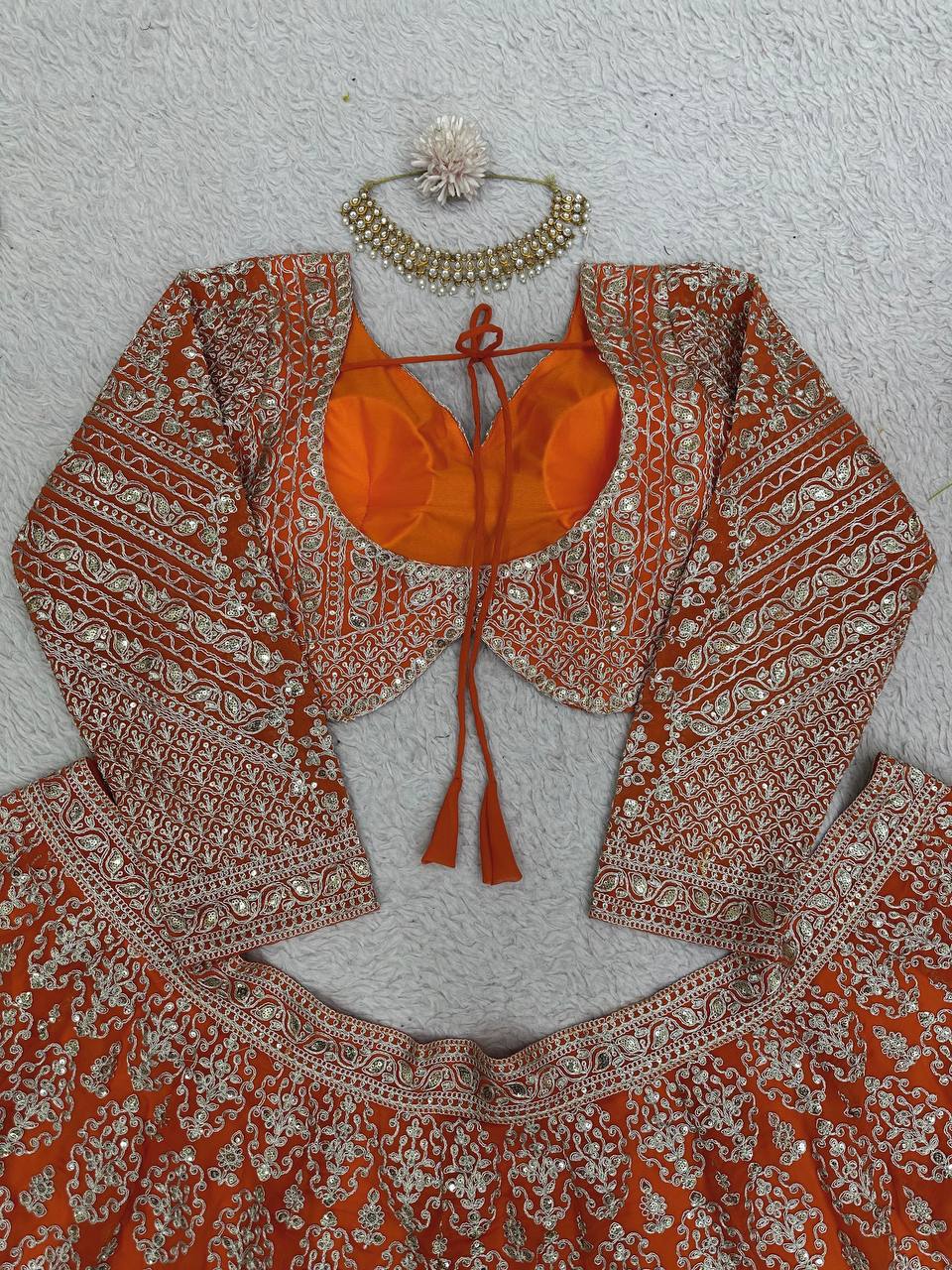 Orange Faux Georgette Semi-Stitched Lehenga Set with Coding Dori & Sequin Work ClothsVilla