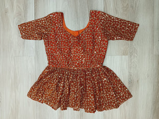 Orange Fendy Fabric Full-Stitched Lehenga Set with Sequins Embroidered Peplum Blouse ClothsVilla