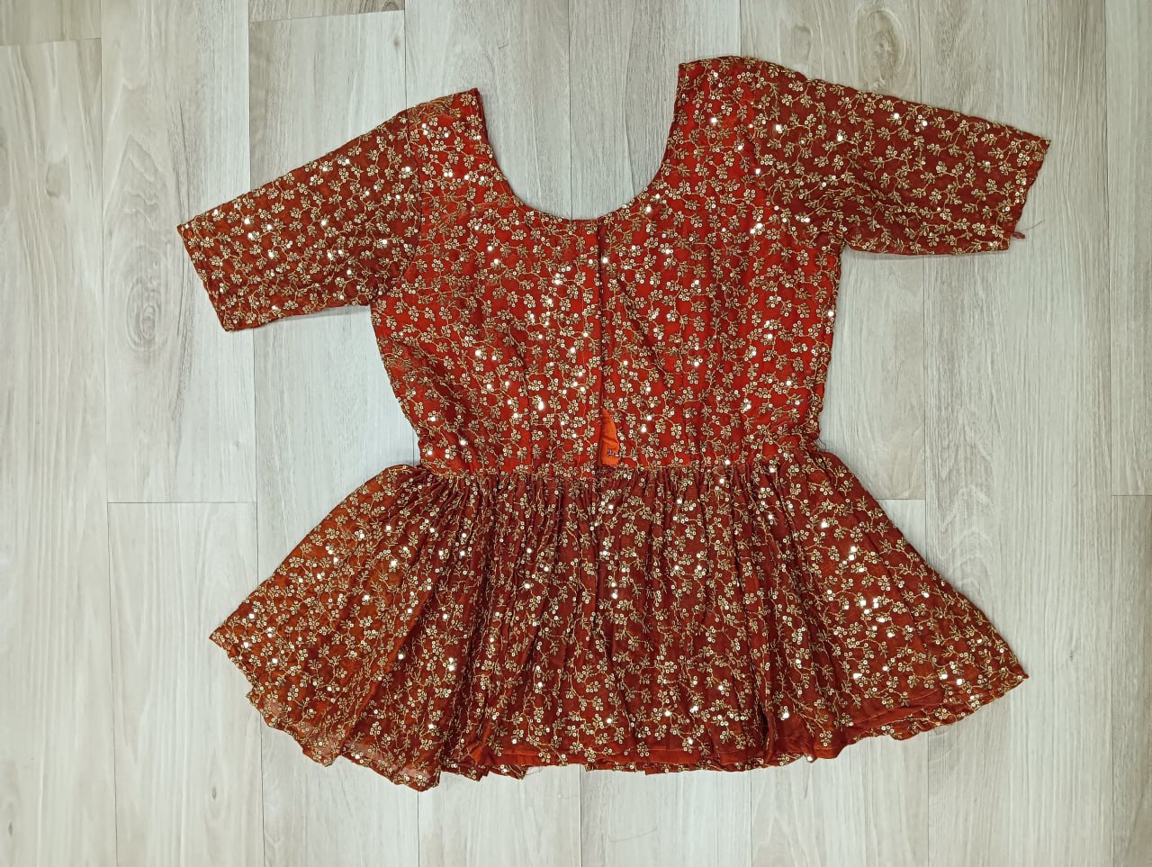 Orange Fendy Fabric Full-Stitched Lehenga Set with Sequins Embroidered Peplum Blouse ClothsVilla