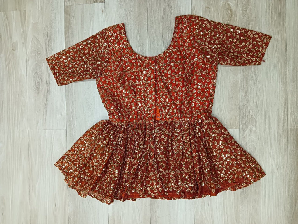 Orange Fendy Fabric Full-Stitched Lehenga Set with Sequins Embroidered Peplum Blouse ClothsVilla