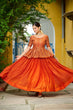 Load image into Gallery viewer, Orange Fendy Fabric Full-Stitched Lehenga Set with Sequins Embroidered Peplum Blouse ClothsVilla