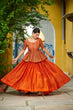 Load image into Gallery viewer, Orange Fendy Fabric Full-Stitched Lehenga Set with Sequins Embroidered Peplum Blouse ClothsVilla