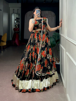 Orange Floral Print Lehenga Choli ClothsVilla