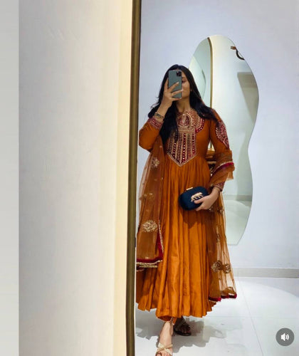 Orange Georgette Embroidered Anarkali Set