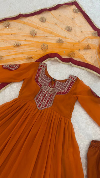 Orange Georgette Embroidered Anarkali Set