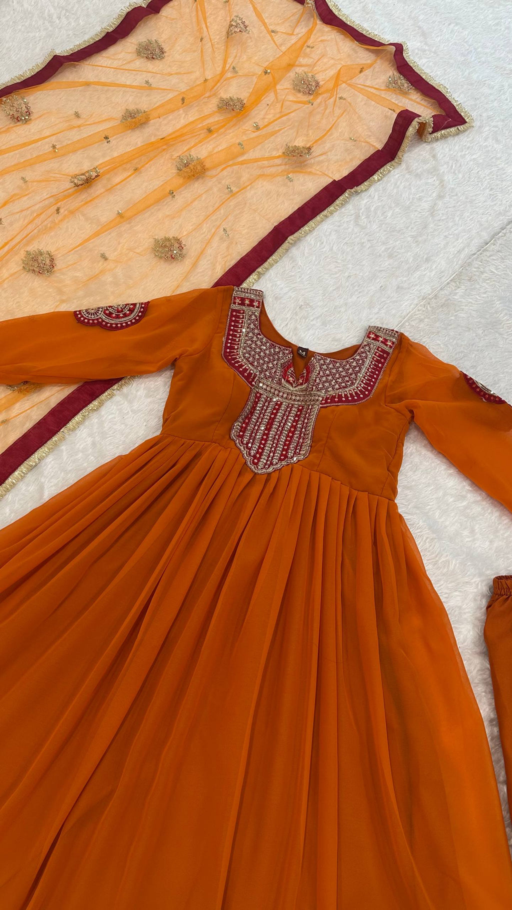 Orange Georgette Embroidered Anarkali Set