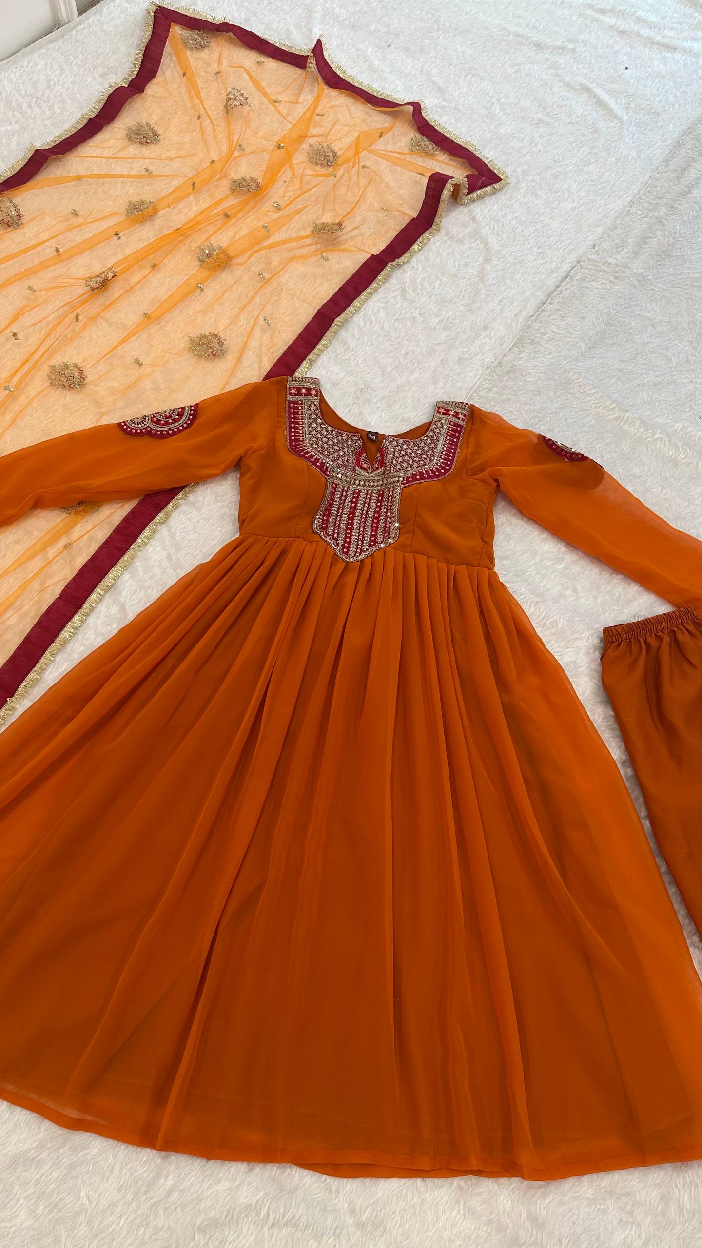 Orange Georgette Embroidered Anarkali Set