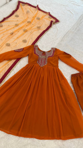 Orange Georgette Embroidered Anarkali Set