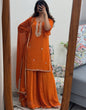 Load image into Gallery viewer, Orange Georgette Embroidered Top Palazzo Set