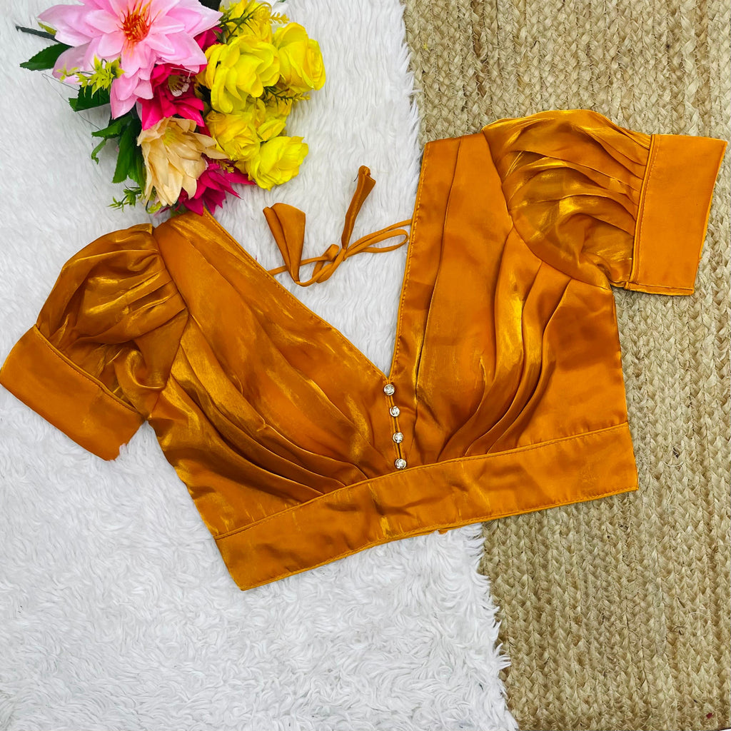 Orange Glamorous Ruffled Metallic Jimmy Choo Blouse ClothsVilla