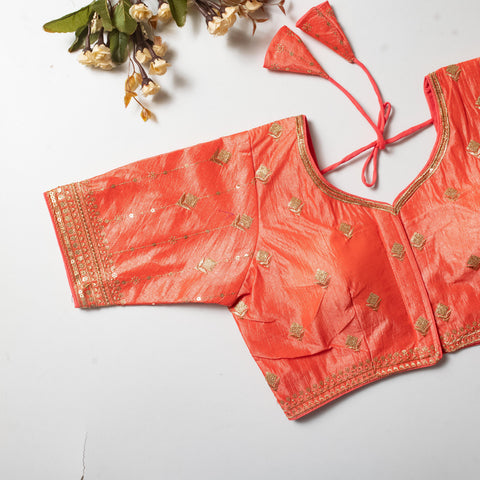 Orange Golden Embroidered Vibrant Silk Blouse with Sequins ClothsVilla Main image