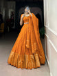 Load image into Gallery viewer, Orange Graceful Elegance Pure Chanderi Plain Lehenga with Zari Border &amp; Sequin Embellished Dupatta
