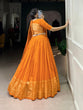 Load image into Gallery viewer, Orange Graceful Elegance Pure Chanderi Plain Lehenga with Zari Border &amp; Sequin Embellished Dupatta