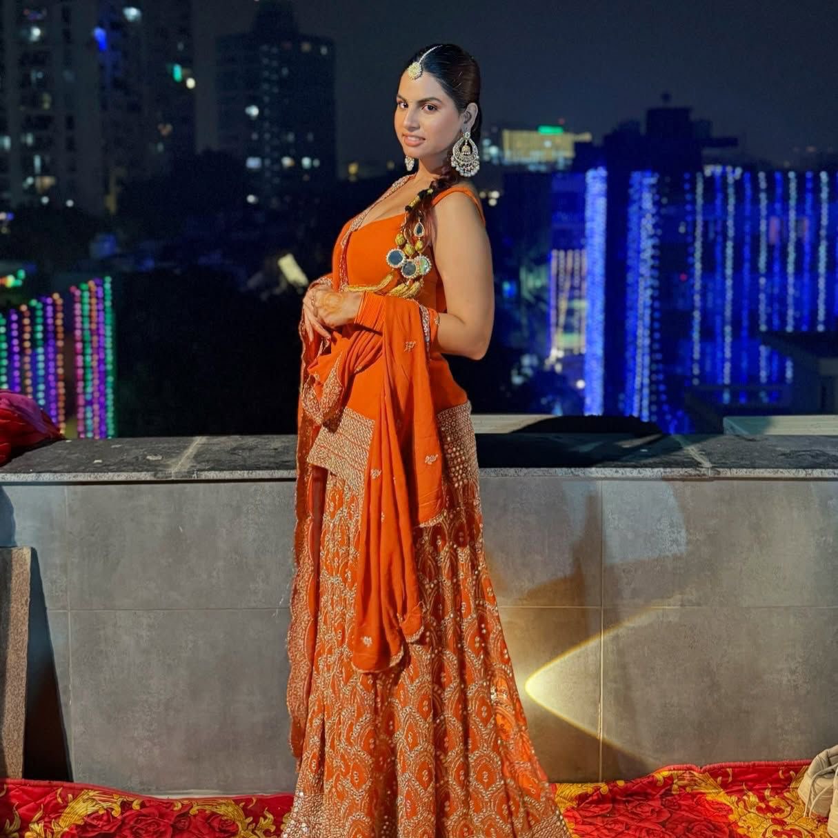 Orange Graceful Faux Georgette Embroidered Plazo Set with Dupatta ClothsVilla