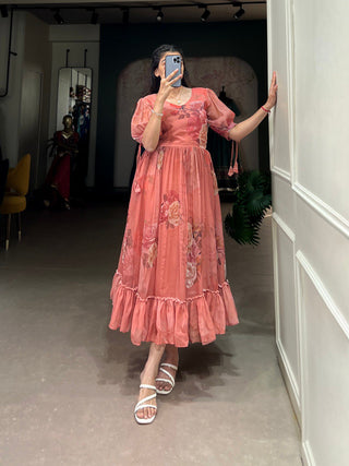 Orange Graceful Floral Georgette Frock – Ethnic Summer Collection